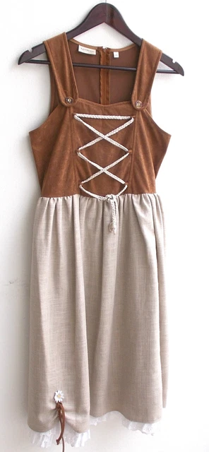 Abito tradizionale da donna senza maniche top marrone, gonna beige taglia 170 di casa di campagna