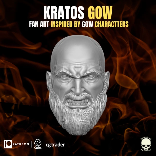 KRATOS GOD OF War v2 custom head for use with 4" 6" 7" 12" action