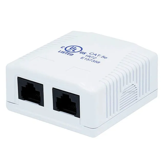 2 Port CAT5e RJ45 Network LAN Ethernet Cable Wall Surface Mount Box Double