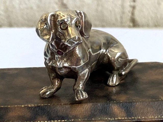 Ant Imperial Russian Faberge Dachshund Dog Sculpture Silver 88 Diamond Rubie I.P Ant Imperial Russian Faberge Dachshund Dog Sculpture Silver 88 Diamond Rubie I.P