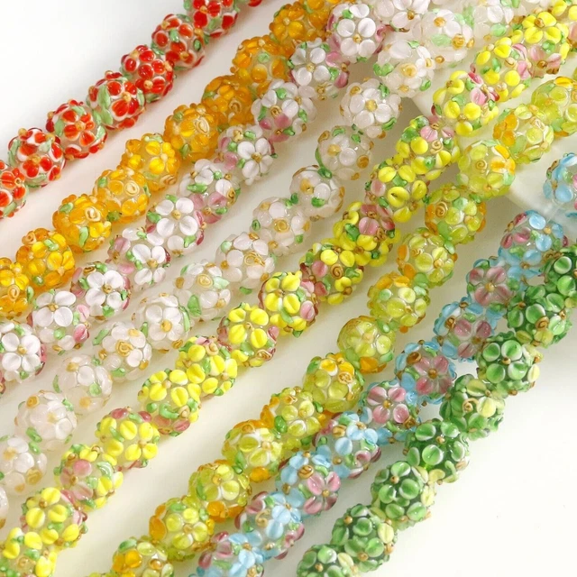8 piezas Surtido Colores Bola de Flor Lámpara Cuentas de Vidrio Hecho a Mano 12 mm Hágalo usted mismo Joyería