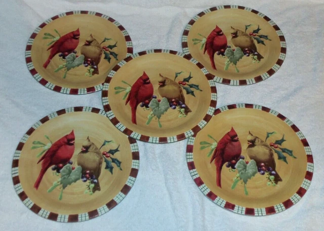 Set of 5 Lenox Winter Greetings Everyday Cardinal 8 1/2" Salad Dessert Plates