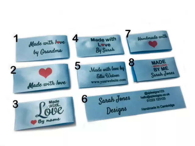 Personalised Light Blue Handmade with love sew stitch in craft hobby labels