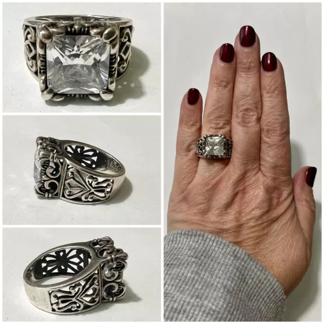 Chunky SILPADA Filigree Sterling Silver UPTOWN Large Cubic Zirconia Ring Size 6