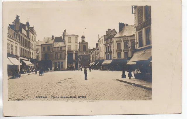 EPERNAY - Marne - CPA 51 - the streets - Place Auban Moet - shops PHOTO Aubry