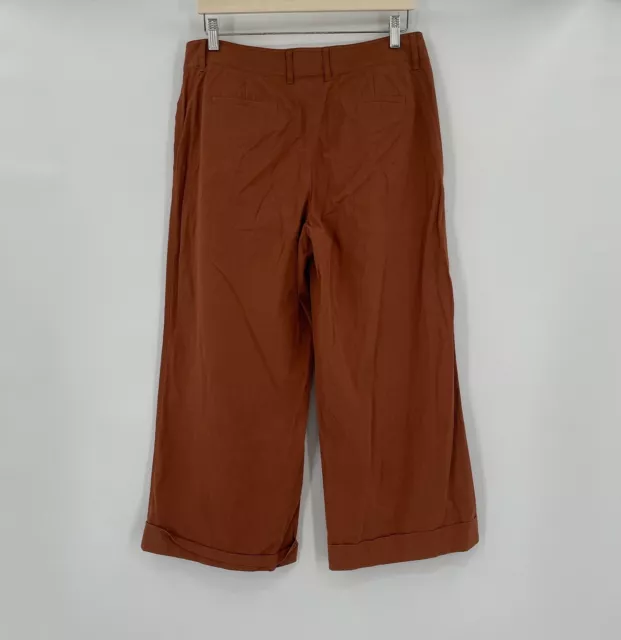 Lafayette 148 New York Womens Brown Flare Cropped Wide Leg High Waist Pants Sz 8 2