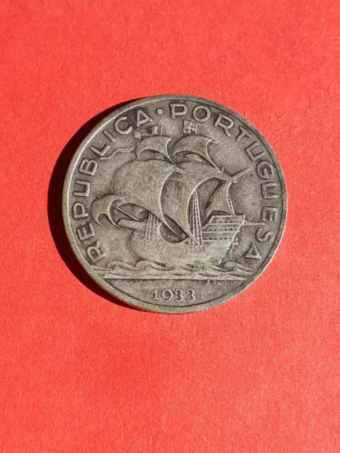 1933 Portugal 5 Escudos Coin. .650 Silver