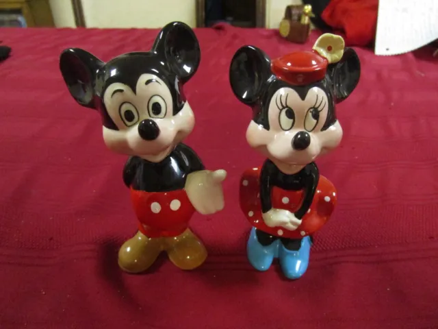 Vintage Disney Porcelain Mickey and Minnie mouse figures 5.5" tall