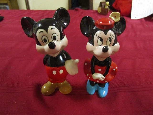 Vintage Disney Porcelain Mickey and Minnie mouse figures 5.5" tall