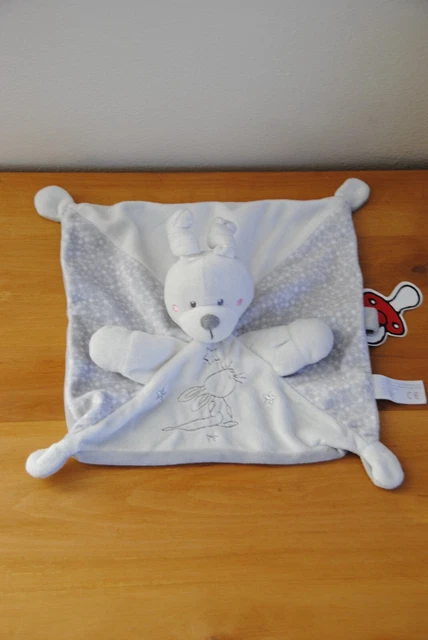 Doudou plat lapin blanc SIMBA NICOTOY KIABI Etoile argent  Attache Tétine BE