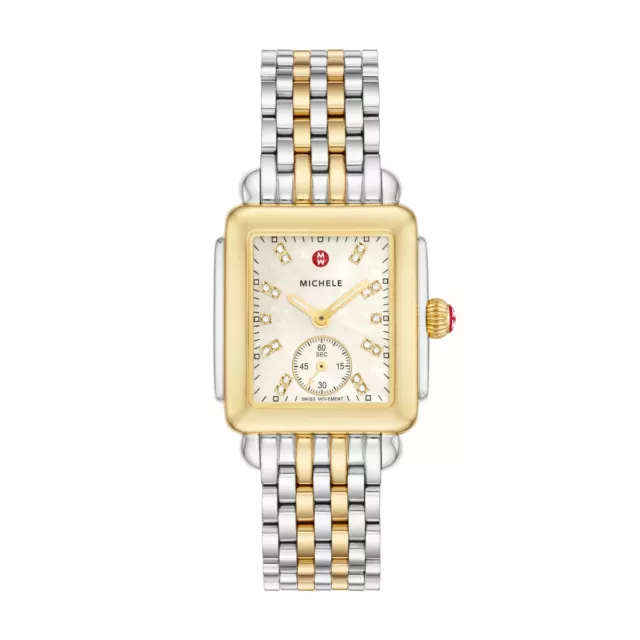 New Michele Deco Mid Diamond Mop Dial Gold Two Tone Watch Mww06V000042