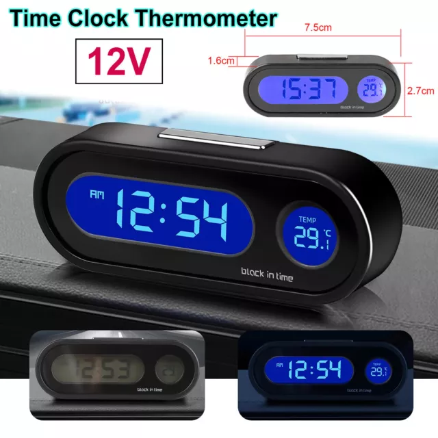 2-in-1 Car Auto Thermometer Digital LCD Time Table Clock Date Backlight Clock UK