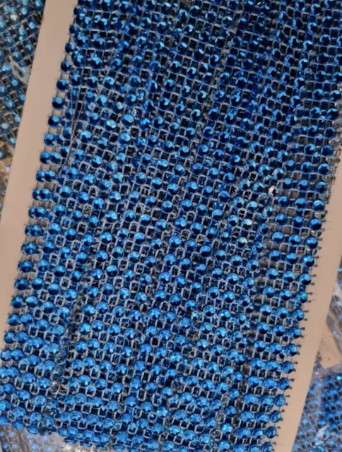 Cinta Diamante Azul Borde Pastel Envoltura Bling Boda Artesanía Cristal 3 Filas 10 Yardas