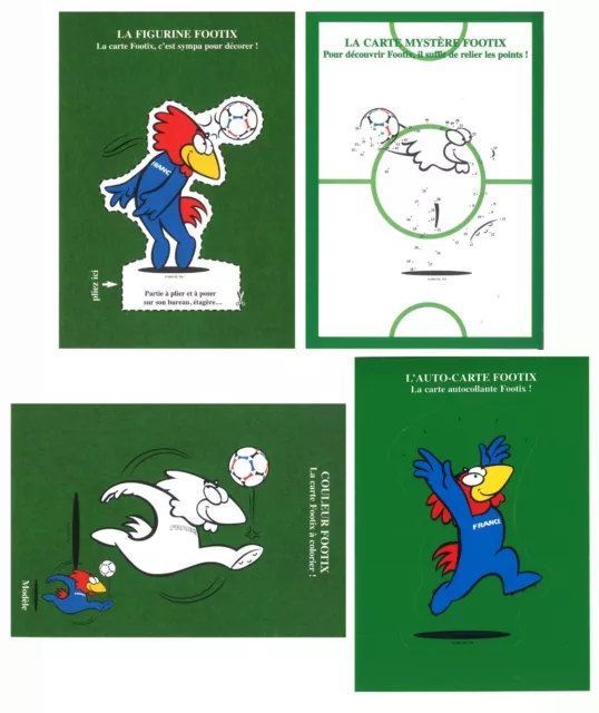 France 1998 World Cup Football Set of 4 Postcards Round Stamp & Mascot Motifs #1