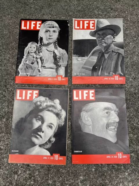 Life Magazine 1939 Full Month April Lot Complete Ww2 Era 3 10 17 24 Look Wow!