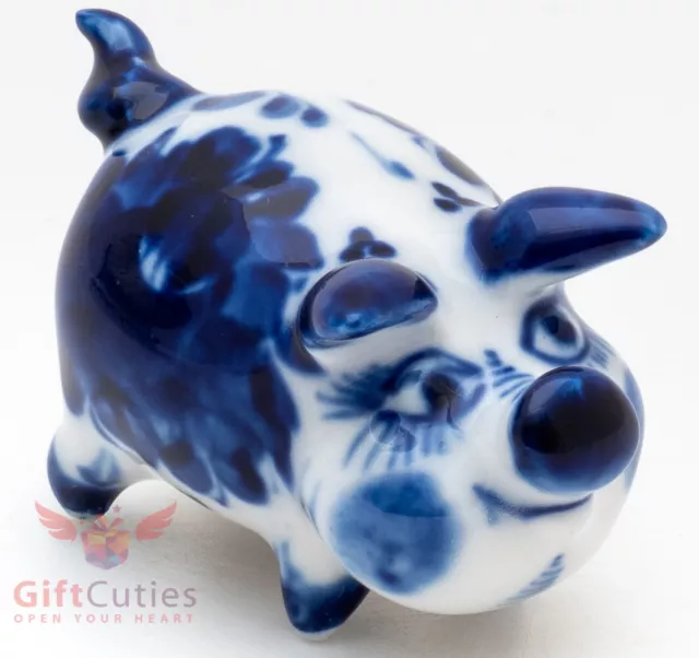 Porcelain gzhel Pig Piglet figurine handmade