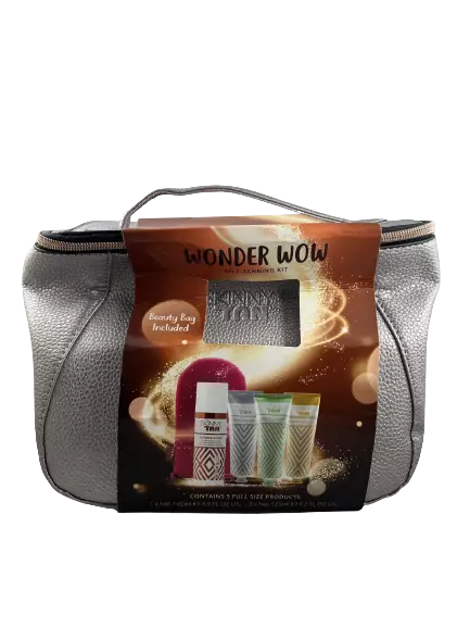 SKINNY TAN Wonder Wow Anti-Aging selbstbräunendes Kit 5 volle Größe & Beauty Tasche neu