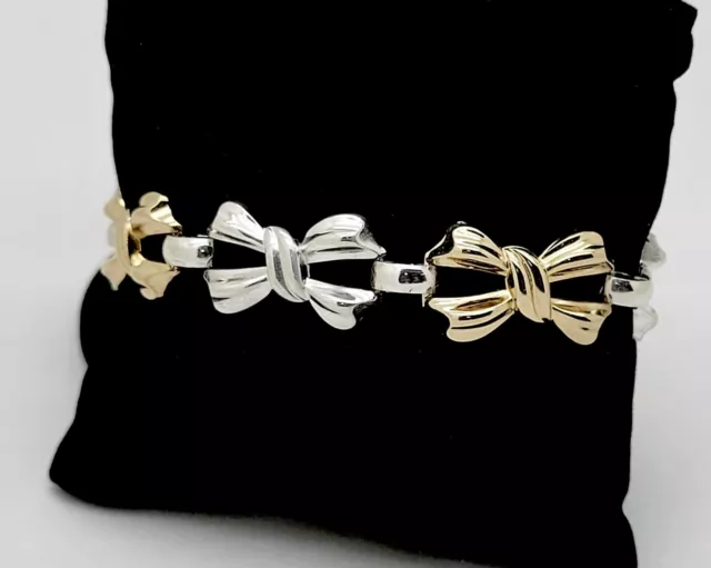 Vintage Christian Dior Germany Gilt Sterling Silver Bow Bracelet,7 3/4"