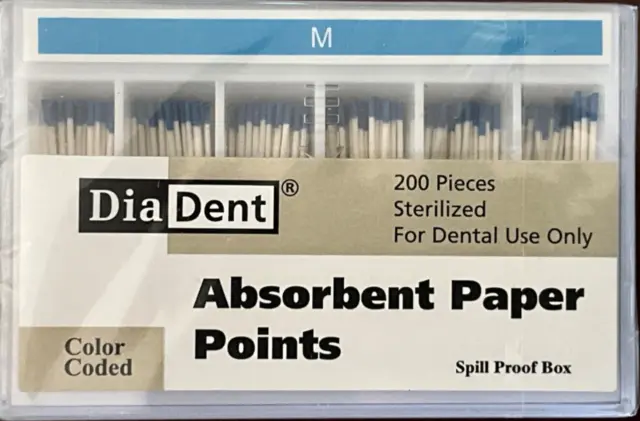 DiaDent Dental Endodontic Absorbent Paper Points M Color Coded Spill Proof 200/