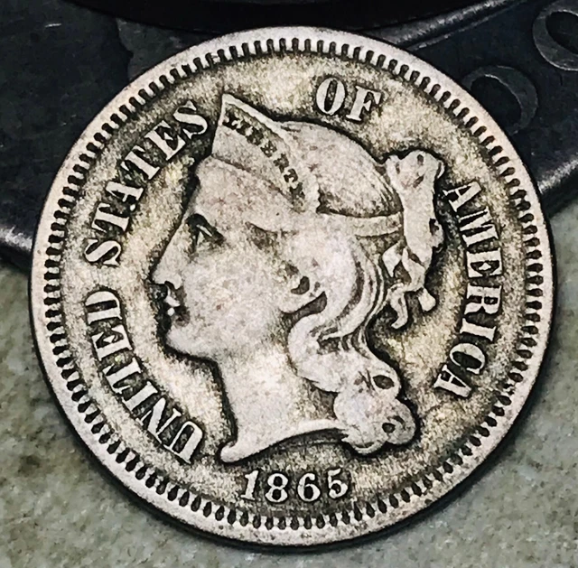 1865 Three Cent Nickel Piece 3C Circulated Civil War Date US Type Coin CC18163