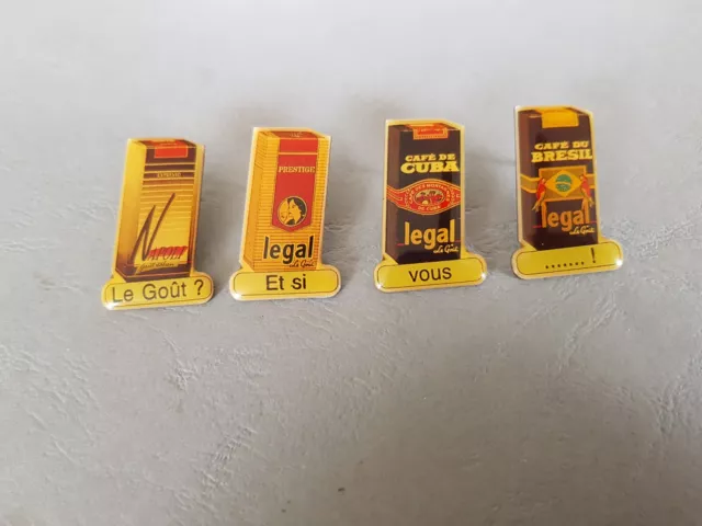 Lot de 4 Pin's BOISSON - café LEGAL cuba, bresil, napoli, prestige