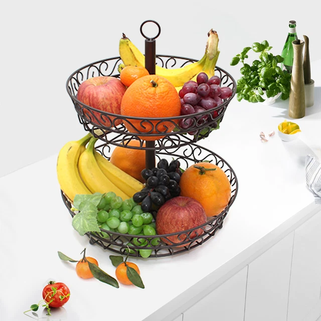 2TIER FRUIT BASKET Display Stand, Countertop Metal Storage For Bread