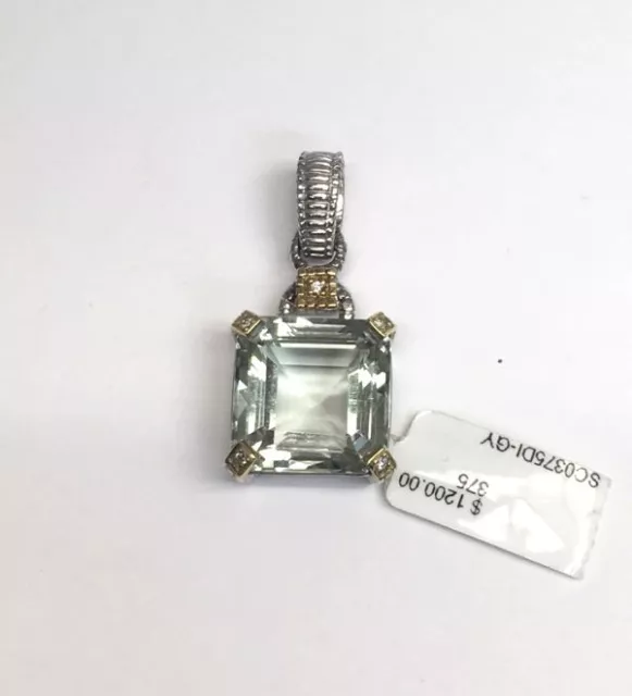 Judith Ripka Green Amethyst & Diamond Enhancer/Pendant in 925/18K