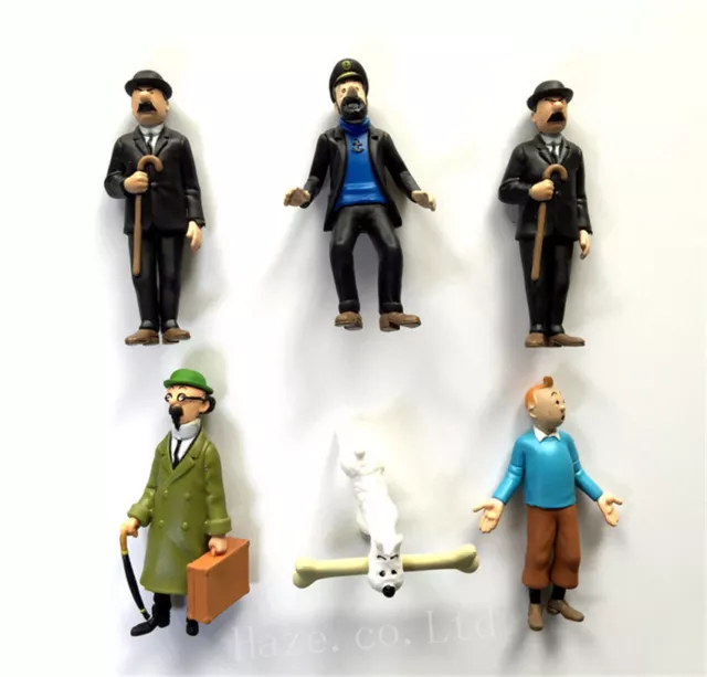 6pcs Les aventures de Tintin Neigeux Capitaine Haddock Thompson Figure