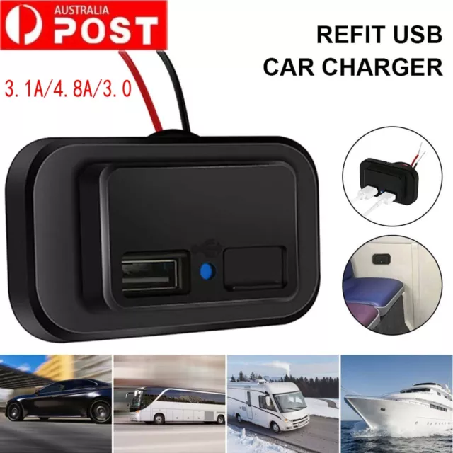 12/24V PD+QC3.0 Dual USB Port Car RV Fast Charger Socket Power Outlet Waterproof