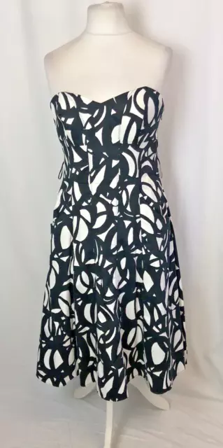 Black & White Strapless Dress Size 12 50s Style Fit n Flare Wedding Guest E1231