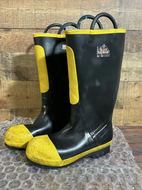 Black Diamond Firefighter Fireman Rubber Black/Yellow Boots Sz 9M/11W Medium