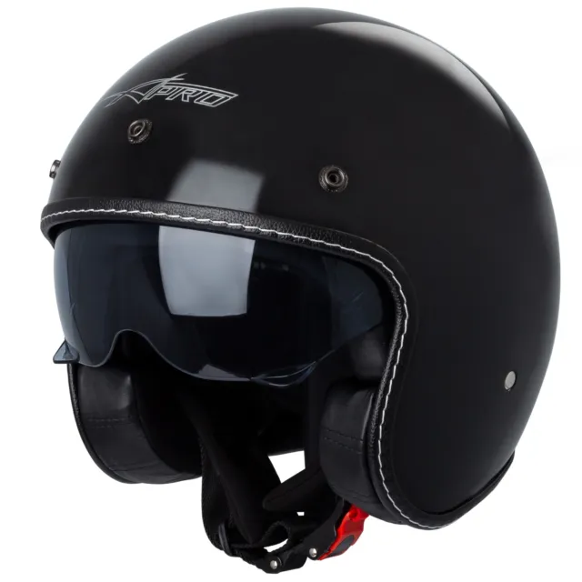 Jet Helmet Cafe Racer Open Face Motorcycle SunVisor Custom Scooter Black M