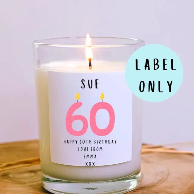 Personalised 60th Birthday candle label, personalised 60th birthday gift