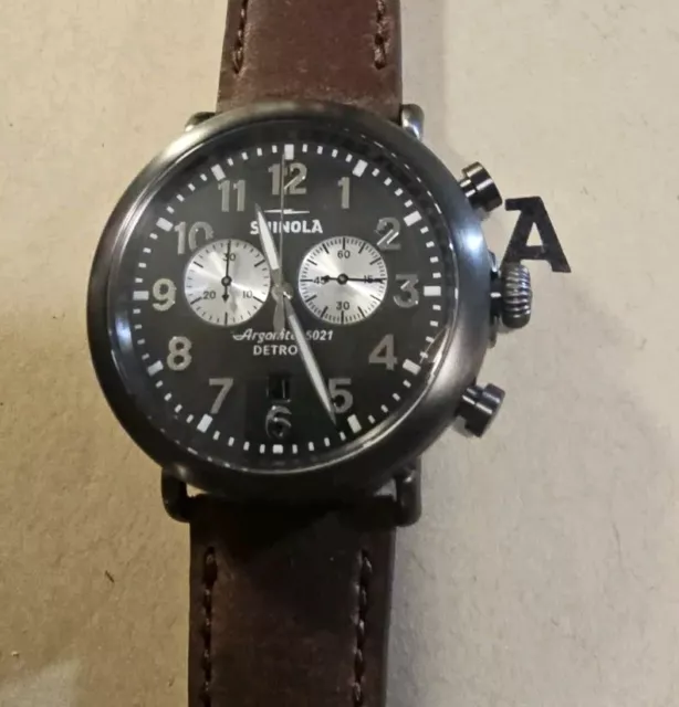 Shinola Runwell 47mm Gunmetal Grigio Cronografo Viso Con pelle Marrone Band