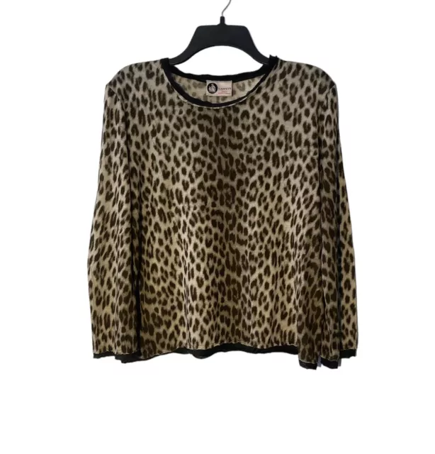 Lanvin Womens Animal Leopard Printed Silk Viscose Raw Hem Blouse Top Size M