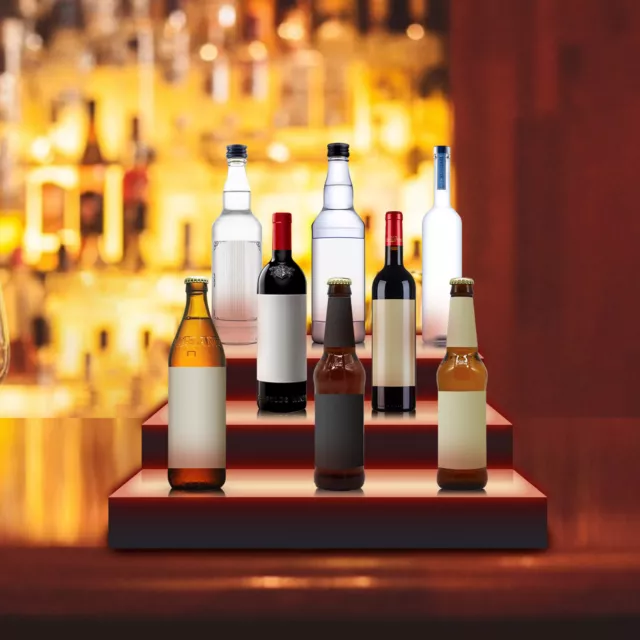 16" 3 Tier LED Lighted Liquor Bottle Display Shelf Back Bar Bottle Display Stand