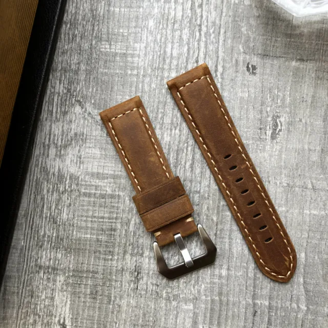 Brown Italian Leather Watch Strap For Panerai Luminor Marina PAM 22mm 24mm 26mm