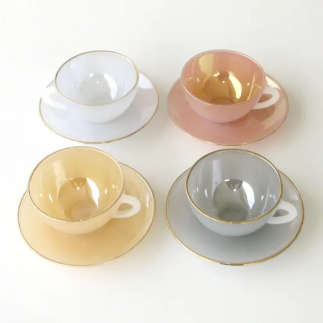 Service à café opaline irisé couleur 4 tasses et 4 sous tasses - Modéle Arlequin