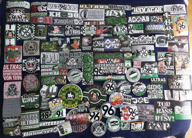 100 VERSCHIEDENE AUFKLEBER Sticker Fußball Ultras Fans HSV Hannover 96 ...