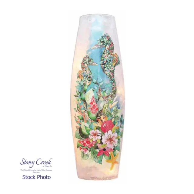 Stony Creek Decorative Lighted Glass Seahorses Starfish Flowers 12" Vase SWS09B