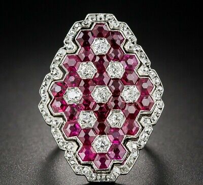 Magnificent Art Deco 30 Hexagonal Cut Deep, Rich, Red Burmese 4.00CT Rubies Ring