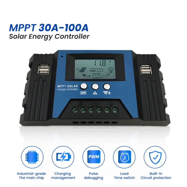 Caricabatterie solare PWM controller pannello regolatore doppio USB digitale LCD 12/24V 30-100A