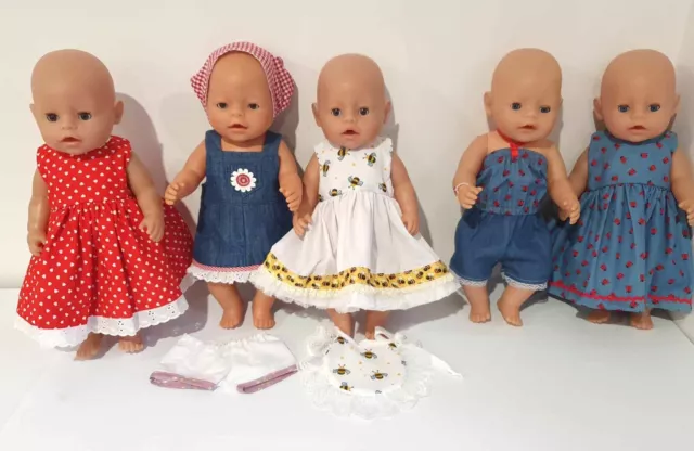 Dolls Clothes made to fit 43cm Baby Born Doll. 3x dresses, 1x playsuit etc