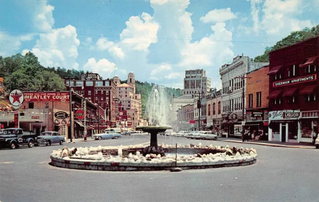 Central Ave Texaco Gas Vtg Cars Street Scene Hot Springs,AR Vtg 1950's Postcard