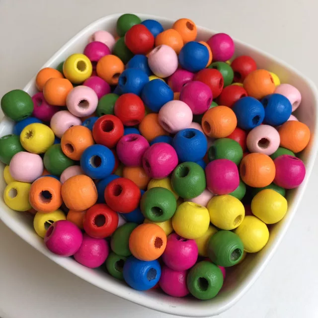 100X Mixed Primary Colours Wood Beads 10x9mm Round Drum Wooden Craft Bead