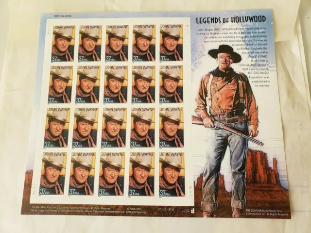 JOHN WAYNE  Vintage STAMP SHEET  USA 37 CENT 2004 LEGENDS OF HOLLYWOOD