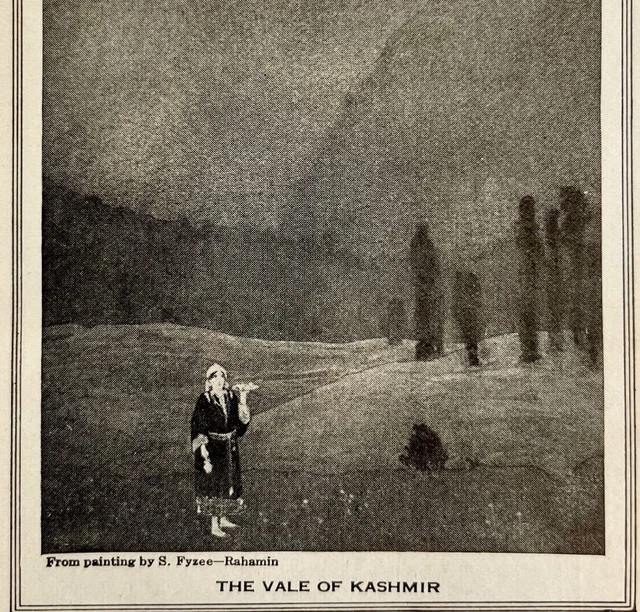 1921 Vale of Kashmir Mountains Art Print Fyzee Bahamin Antique India Ephemera