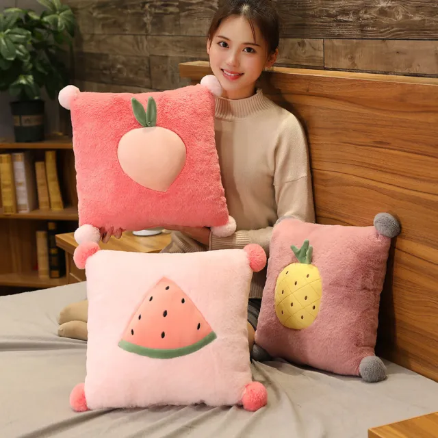 Ins Soft Plush Fruit Pillow Cute Pom Pom Cushion Doll Toy Sofa Chair Decor Pink