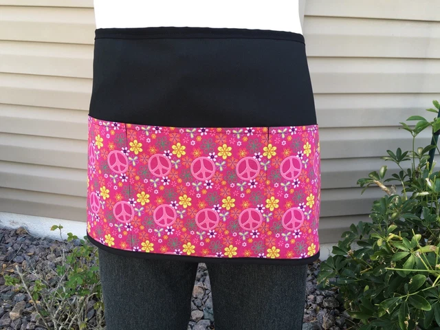 Black Peace Sign server waitress waist apron 3 Pockets restaurant.classyaprons