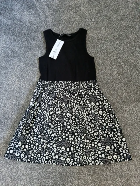 ☆☆ Bnwt Girls George Black Ditsy Sleeveless Dress Age 8-9 Years ☆☆